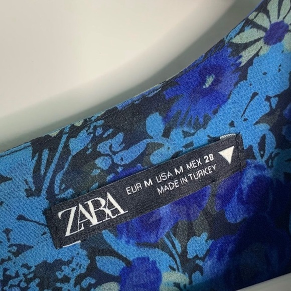 Zara Floral Ruched Mini Draped back Dress TRF Medium Blue bloggers flower - Picture 8 of 10